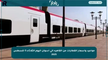 مواعيد وأسعار القطارات من القاهرة إلى أسوان اليوم الثلاثاء 5 أغسطس 2025